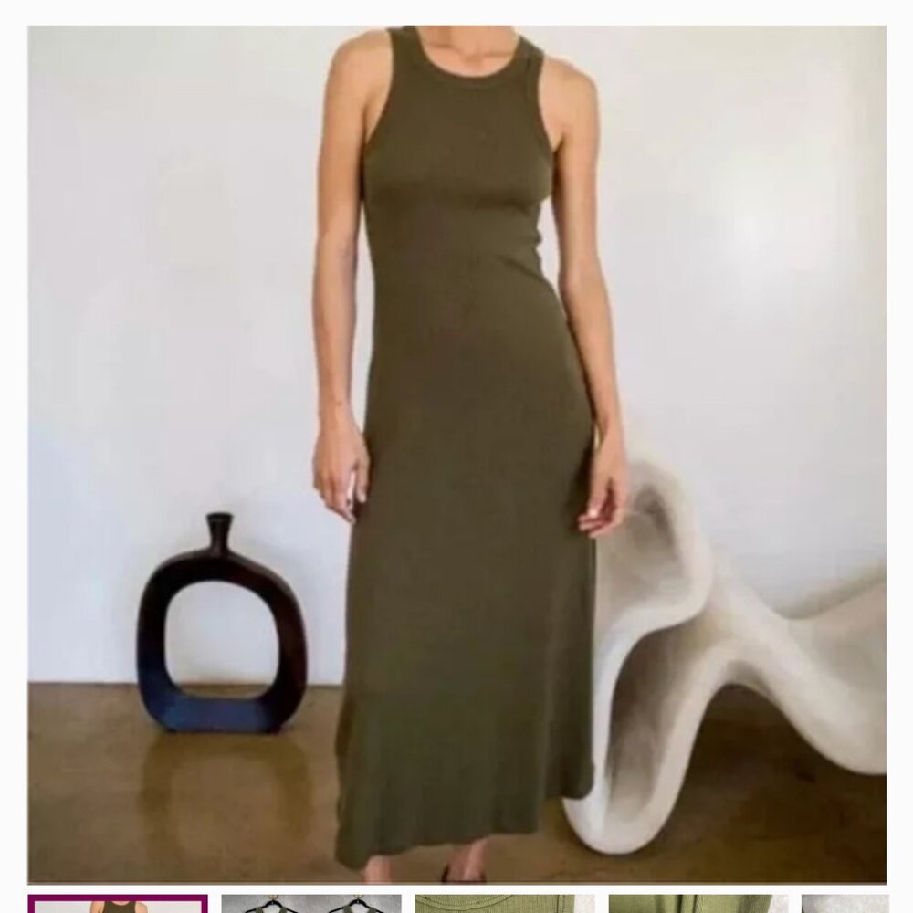 AYR The Metro Ribbed Knit Stretch Jersey Tank Midi Dress In Green Juice Size S